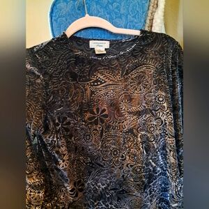 Laura Ashley Black Floral Velvet Top